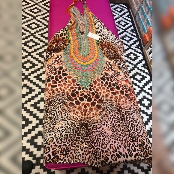 NEW Vaid Leopard Luxury Crystal Halter Maxi Dress - Picture 2 of 14